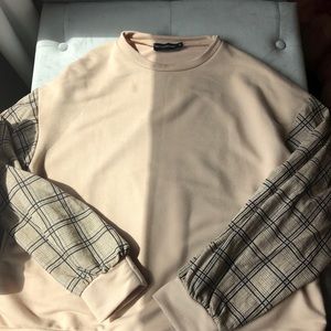 Pretty Little Thing (PLT) Plaid Ballon Sleeve Crew